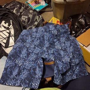 Navy Blue Pineapple Print Swim Trunks